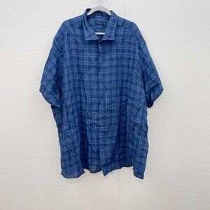 Proper Cloth Blue Plaid 100% Linen Button Up Shirt Mens Big Tall SEE MEASUREMENT